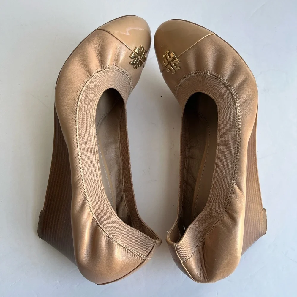 Tory Burch Tan Leather Wedge Heel Shoes Size 9 Medium